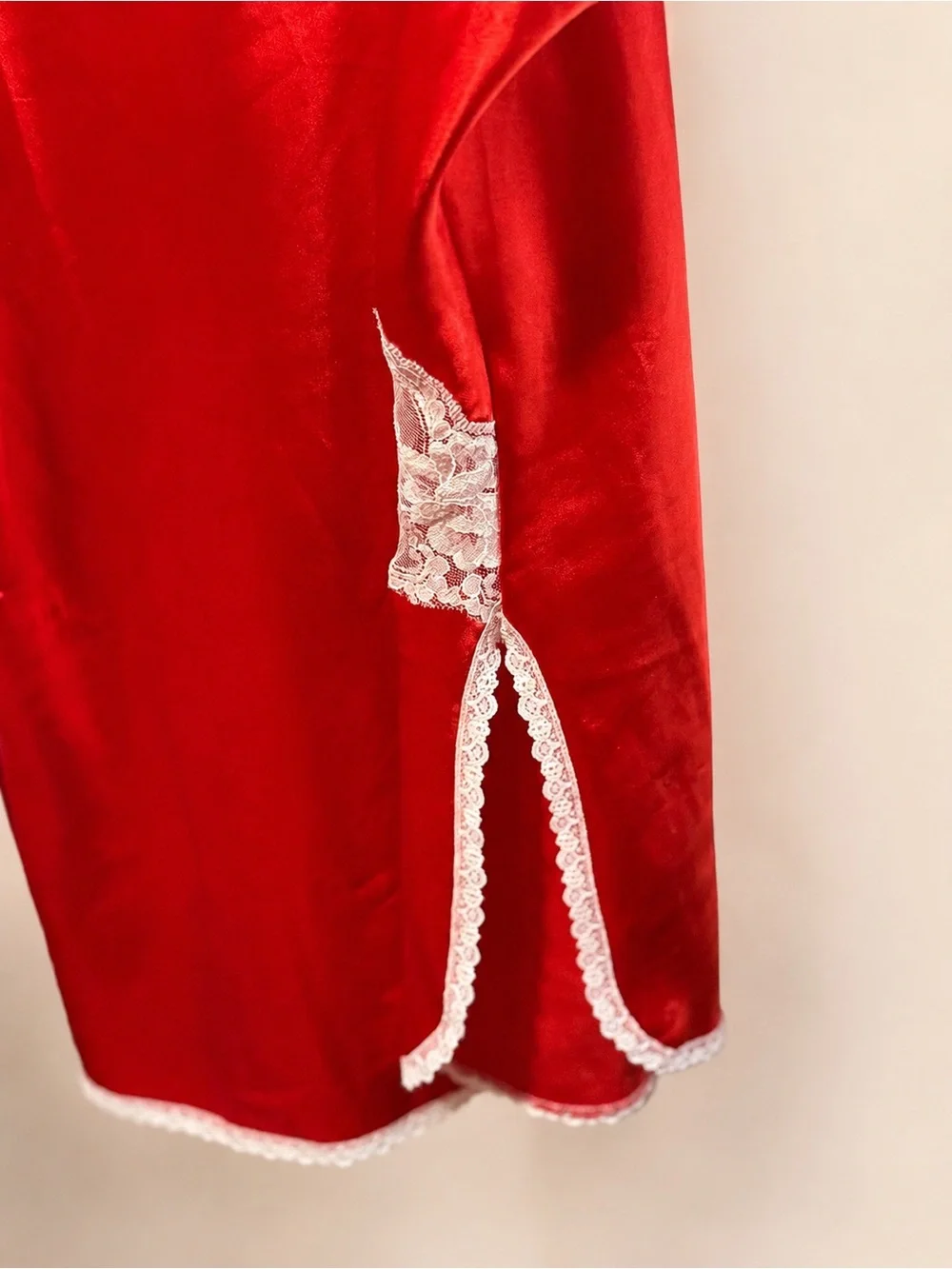 Vintage Undercover Wear Red Satin Lace Slip Nightgown Size Large
